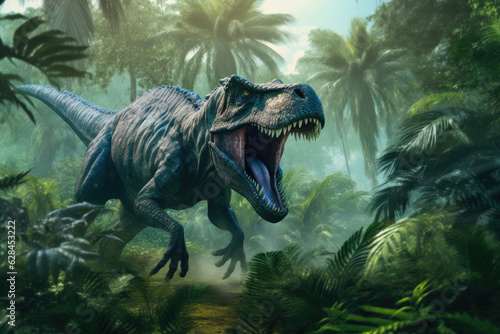 Ancient Rivals  T-Rex vs. Velociraptor in Lush Jungle