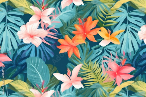 Island Oasis: Pastel Tropical Foliage Mosaic