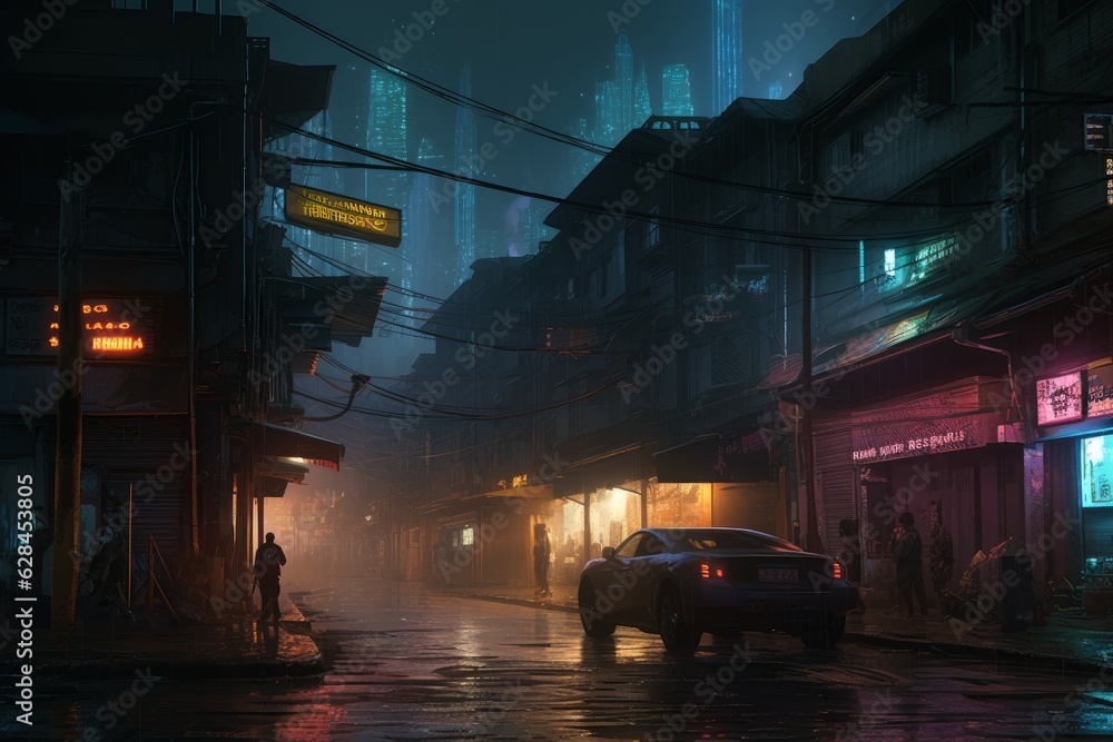 Cyberpunk city night street. Generate Ai
