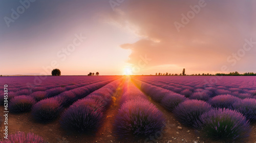 Purple Horizons: Sun-kissed Lavender Field at Dusk