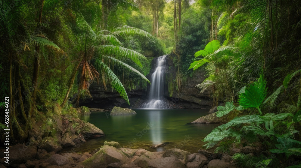 Obraz premium Discovering a Secluded Tropical Waterfall