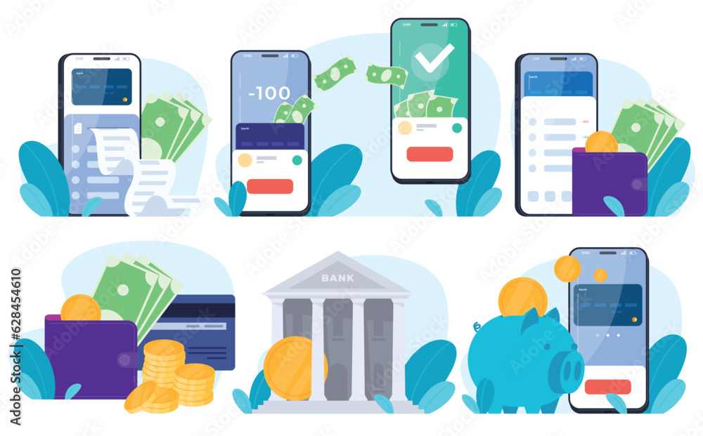 Online banking. Virtual storage and transfers of funds around the world. Applications for managing your money. Vector illustration Online banking. Virtual storage and transfers of funds around the world. Applications for managing your money. Vector illustration