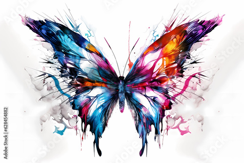 Butterfly painted in neon watercolors on white background photo