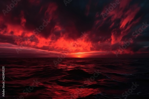 Dramatic Sunset Over Sea: Emotional Gothic Atmosphere and Intense Clouds | Red Sky at Dusk