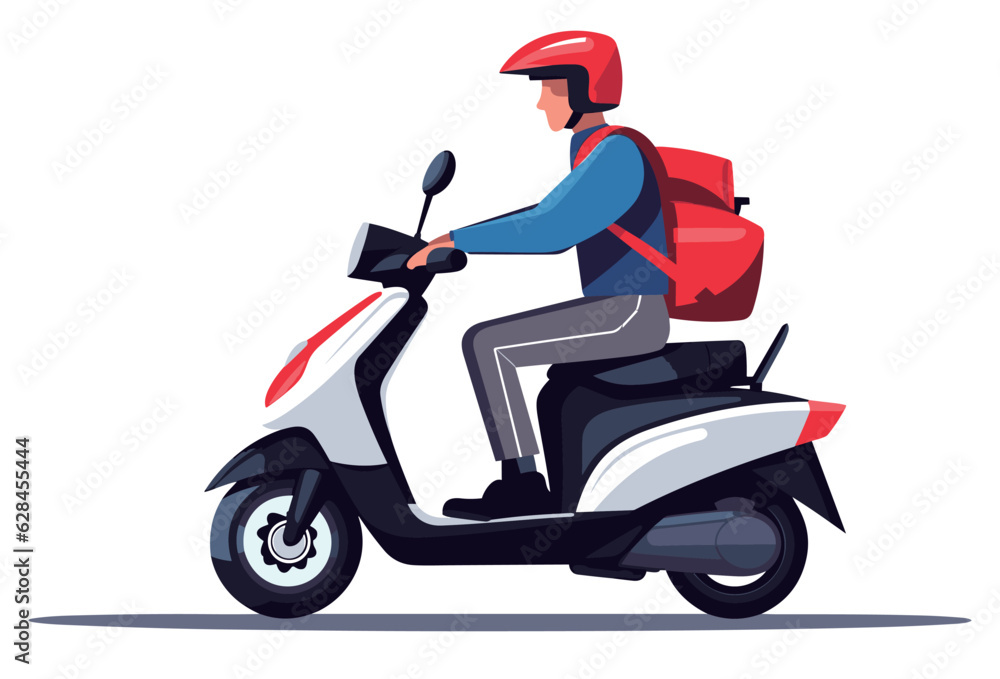 Illustration of a deliveryman on an white electric bike Illustration of a deliveryman on an white electric bike
