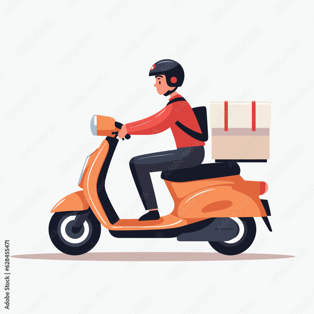 Illustration of a deliveryman on an orange electric bike Illustration of a deliveryman on an orange electric bike