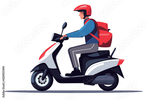 Illustration of a deliveryman on an white electric bike