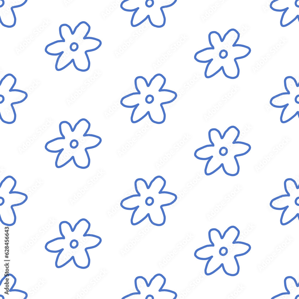 seamless pattern of blue flower outline seamless pattern of blue flower outline