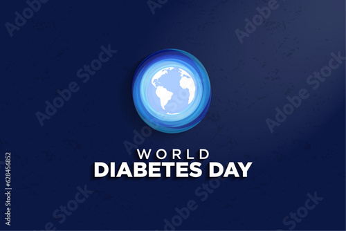 World Diabetes Day Banner with 3d Blue Abstract Circle for diabetes icon concept and planet Earth on dark blue gradient background. Vector Illustration. EPS 10.
