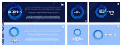 World Diabetes Day Template Collection, Diabetes Day banners and greeting cards with copy space. Monochromatic Circle Icon for Diabetes on light blue and dark blue background templates. Vector. EPS 10