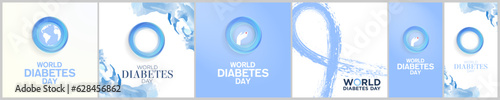 Set of World Diabetes Day Greeting Cards and Social Media story designs, celebrated on November 14. Diabetes Day concept square card and vertical posters. Vector Illustration. EPS 10.