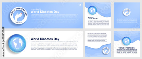 Set of World Diabetes Day Template Card Posters and Banners on blue abstract backgrounds with Circular Diabetes Day Symbol. Vector Illustration. EPS 10. Perfect for social media, banners, posters.
