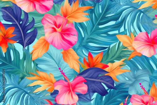 Tropical Dreamland  Vibrant Floral Tile Illustration