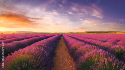 Majestic Lavender Fields: A Sunset Symphony