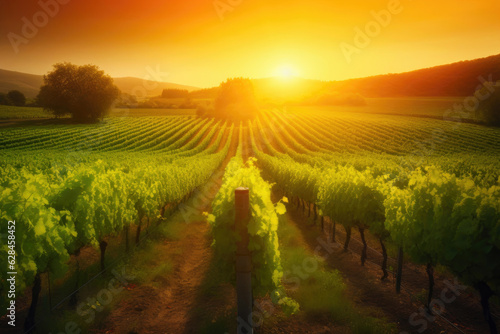 Rows of Grapevines in a Verdant Vineyard