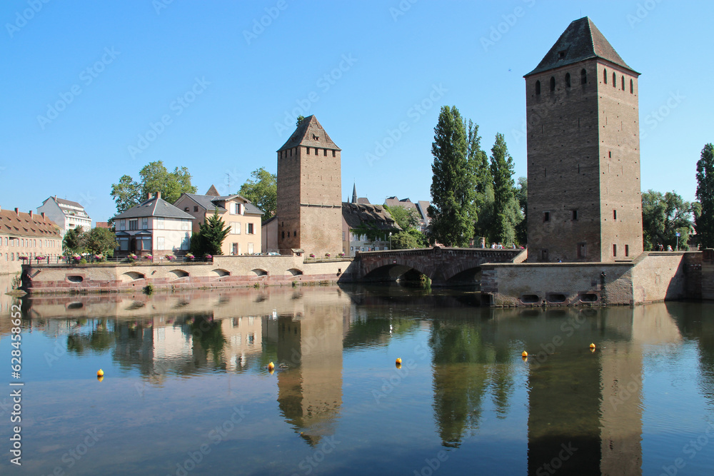 medieval towers (ponts couverts) and river ill at the 