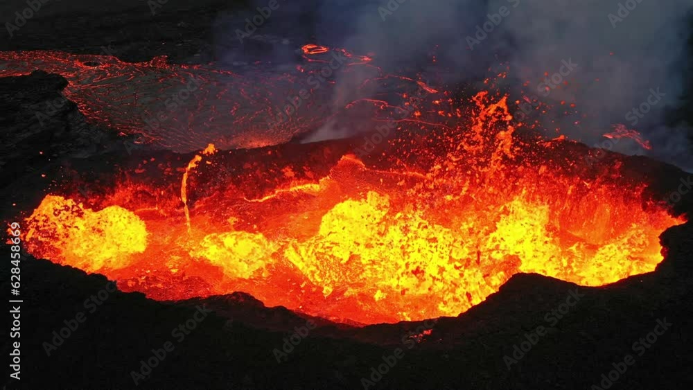 Beautiful aerial panoramatic view of active volcano, Litli - Hrutur, Iceland 2023 Beautiful aerial panoramatic view of active volcano, Litli - Hrutur, Iceland 2023