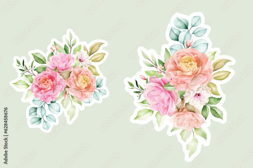 Beautiful vintage pink arrangement watercolor floral sticker illustration