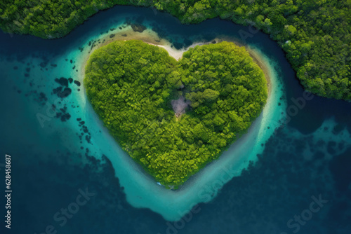 Ocean's Embrace: Love's Heart in Aerial View