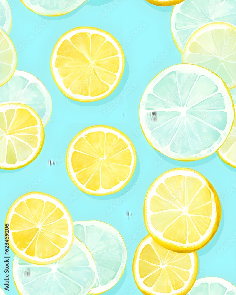 Lemon tileable watercolor hand drawn seamless pattern created with Generative AI technology