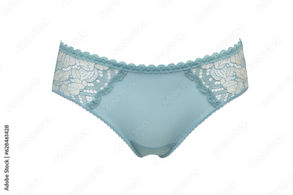 Lingerie. Close-up of luxurious elegant lacy turquoise or light blue panties isolated on white background.Female fashionable underwear. Lingerie. Close-up of luxurious elegant lacy turquoise or light blue panties isolated on white background.Female fashionable underwear.