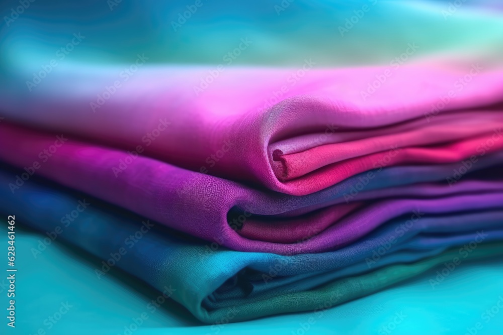 Artistic Fabric Stacks: Bright Colors on Unprimed Canvas, Ideal for Decorative Visuals