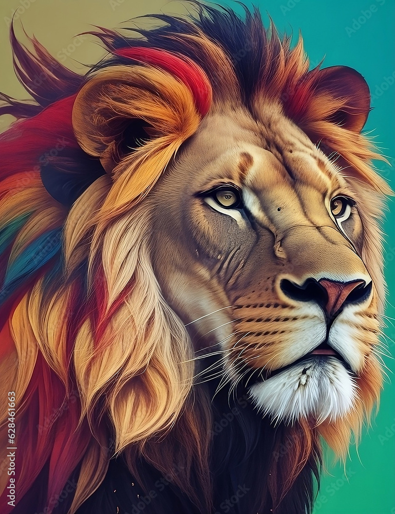 Multi color lion head portrait