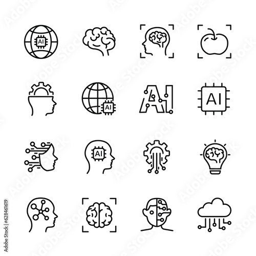 Ai, Artificial intelligence line icons set.  vector illustration.