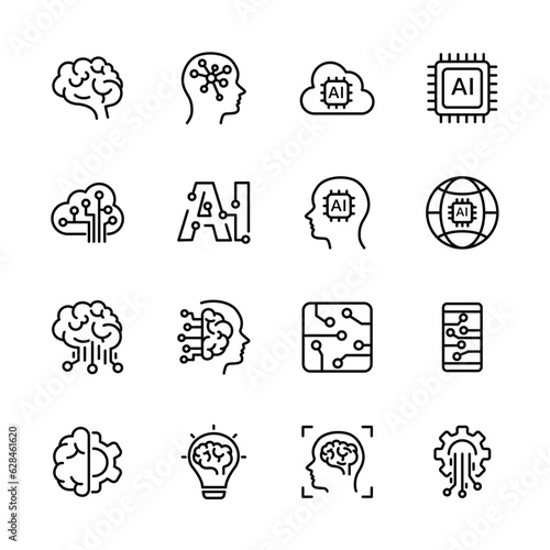 Ai, Artificial intelligence line icons set.  vector illustration.
