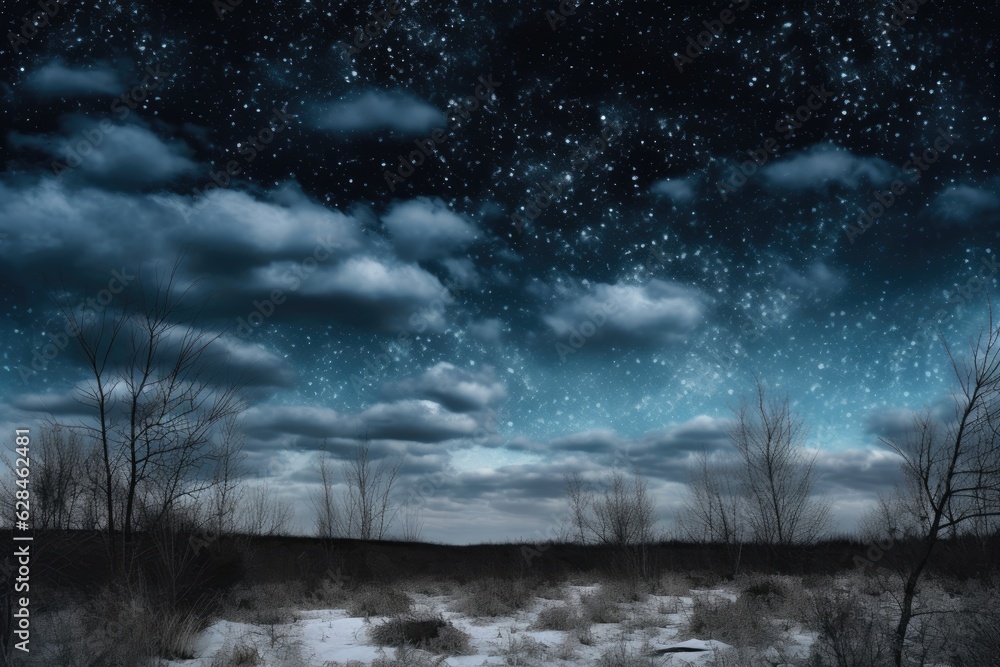 Celestial Dreamscape: Ethereal Clouds & Stars in Dark Azure | Serene Landscape & Transcendental Night Sky