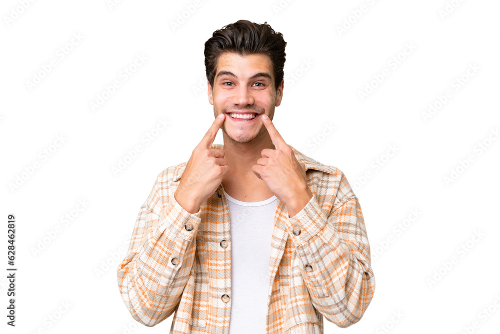 Young handsome caucasian man over isolated background smiling with a happy and pleasant expression Young handsome caucasian man over isolated background smiling with a happy and pleasant expression