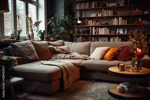 Stylish white modern living room interior, home decor,Generative AI © Azar