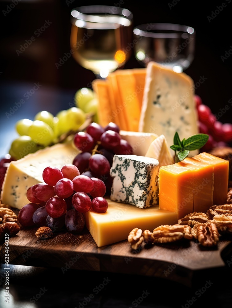Gourmet Temptations: Luxurious, Mouth-Watering Cheese Platter in Dramatic Close-Up | Indulgent High-End Food Photography with Elegant Lighting Gourmet Temptations: Luxurious, Mouth-Watering Cheese Platter in Dramatic Close-Up | Indulgent High-End Food Photography with Elegant Lighting