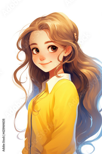 Illustration of Beautiful smiling girl with long hair