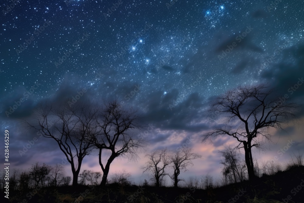 Nighttime Tranquility: Dark Sky, Stars & Moon | Serene Landscape & Transcendental Dreaming