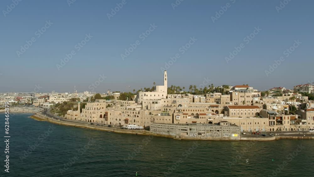 Aerial view of Jaffa old city port and marina coastline with general view of both Jaffa and Tel Aviv Aerial view of Jaffa old city port and marina coastline with general view of both Jaffa and Tel Aviv
