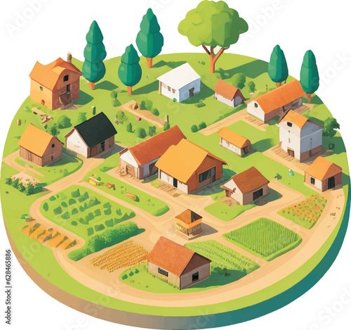 Agriculture village in round shape vector