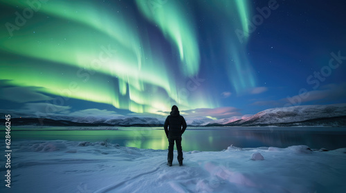 Man looking at the the Northern Lights