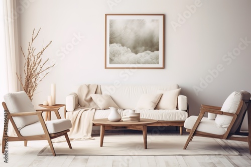 Modern living room interior with stylish comfortable sofa Generative AI