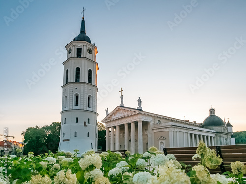 Vilnius, Lithuania - 07 15 2023: Katedros aikštė. Cathedral Square in the center of Vilnius. View of the Cathedral of St. Stanislaus and Belfry photo