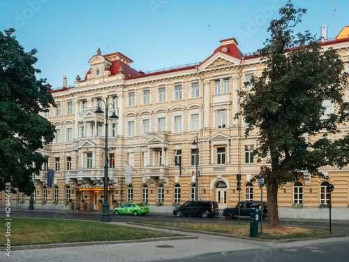 Vilnius, Lithuania - 07 15 2023: Grand Hotel Kempinski near Vilnius Cathedral Square