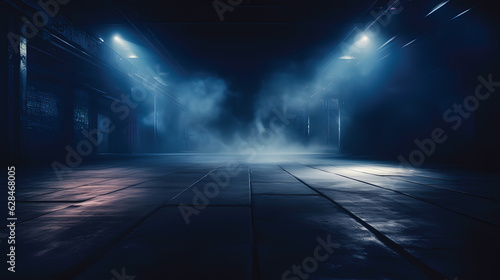 Concrete floor and smoke background.Concrete floor and smoke background.The asphalt floor and studio room with smoke float up the interior texture.