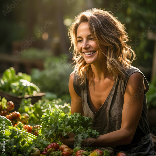 woman owner of an organic greengrocer , generative ai