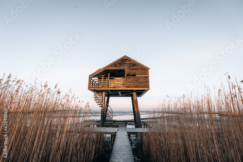 Sunrise photo of Kiekkaaste Bird Observatory in The Netherlands at Wadden Sea photo