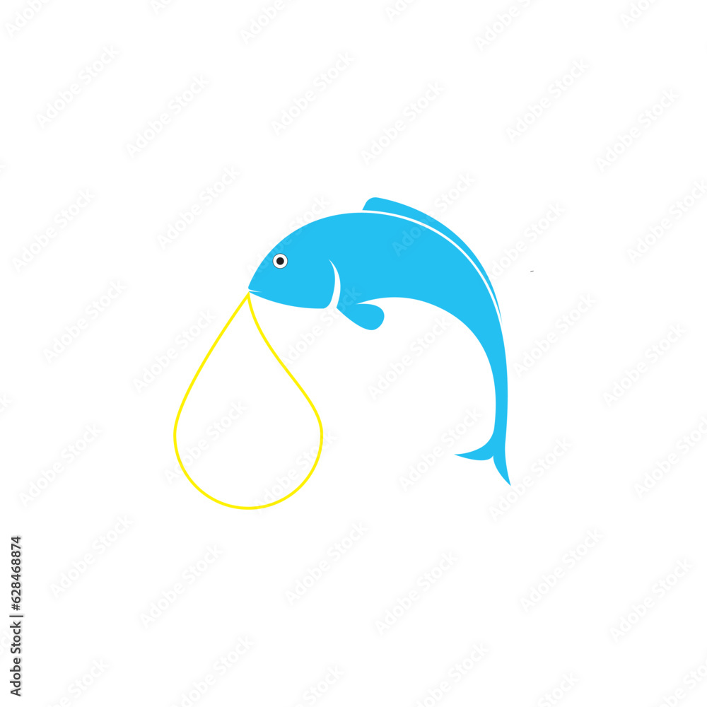 Obraz premium Fish oil logo design, fish icon combined with drops icon.