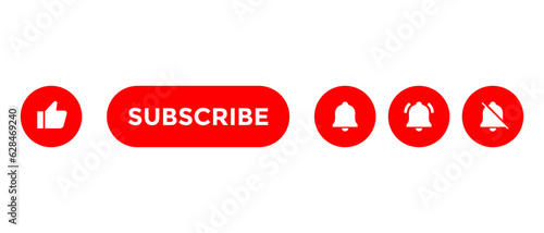 Like, subscribe, and notification bell icon vector. Streaming video channel subscription elements photo