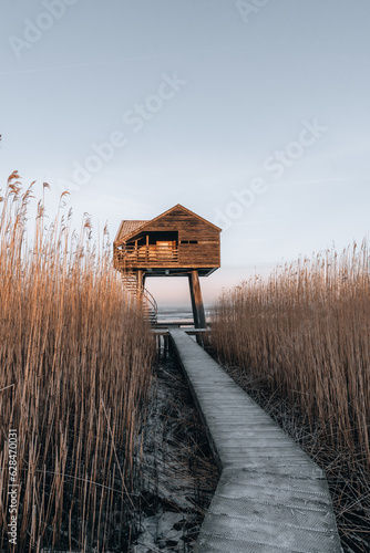 Sunrise photo of Kiekkaaste Bird Observatory in The Netherlands at Wadden Sea photo