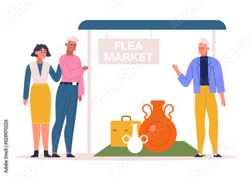 Garage sale event, flea market and city rag fair