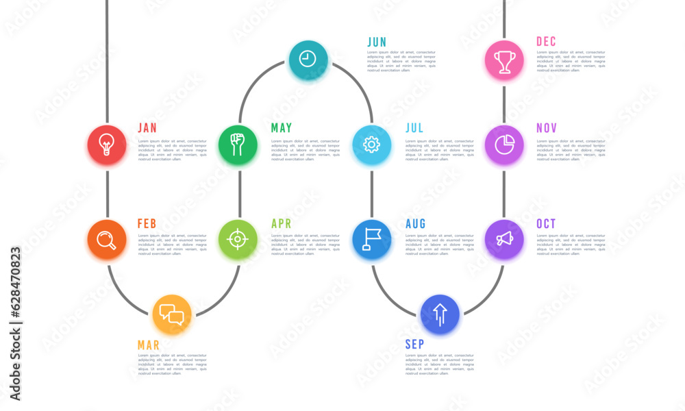 Obraz premium 12 months infographic report for projects. Business presentation. Vector illustration.