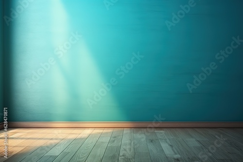 Beautiful backdrop with a turquoise wall and wooden floor. Perfect for presentations. © Daniel Jędzura